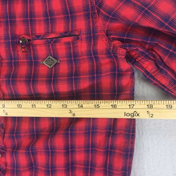 Epic Threads Shirt Junions Size Large Elbow Patches Red Plaid Button Up Outdoor - Picture 12 of 16